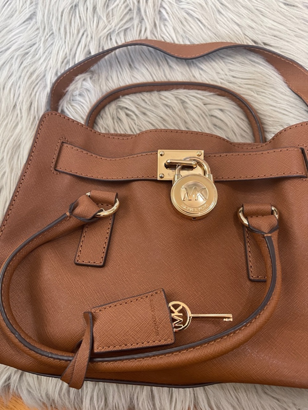 Michael Kors Cognac Leather Satchel with Gold Hardware - Picture 3 of 7